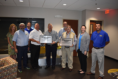 Members of the Ring Power training team receive the Technician Career Development Process Assessment Certification. L-R: Terri Brown, Clyde Rogers, Devin Rawn, Darrin Symonds, Chip Handley, Roy Morrison, Gabe Sacco, Amanda Anders, Abel Posada.