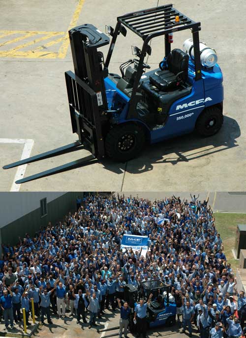 The MCFA forklift, number 350,000, will be used in fabrication and assembly tasks around MCFA facilities.