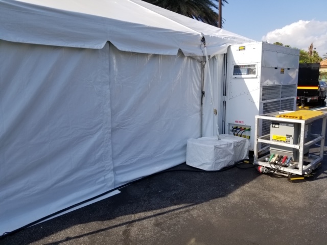 The Villages Regional is utilizing a 60 kW temporary power unit, 250-gallon auxiliary fuel cell, 1x20ton ac & distro for an overflow tent & medical equipment. 